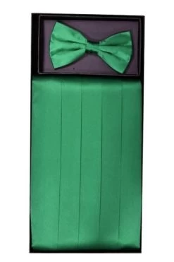 Emerald Green Silk Satin Cummerbund And Bow Tie Set