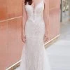 Enchanting By Mon Cheri - 120167 Embroidered Deep V Neck Trumpet Gown -Boutique Wedding Dress Store enchanting by mon cheri 120167 embroidered deep v neck trumpet gown bridal dresses 0 ivory champagne 28811283660883