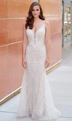 Enchanting By Mon Cheri - 120167 Embroidered Deep V Neck Trumpet Gown