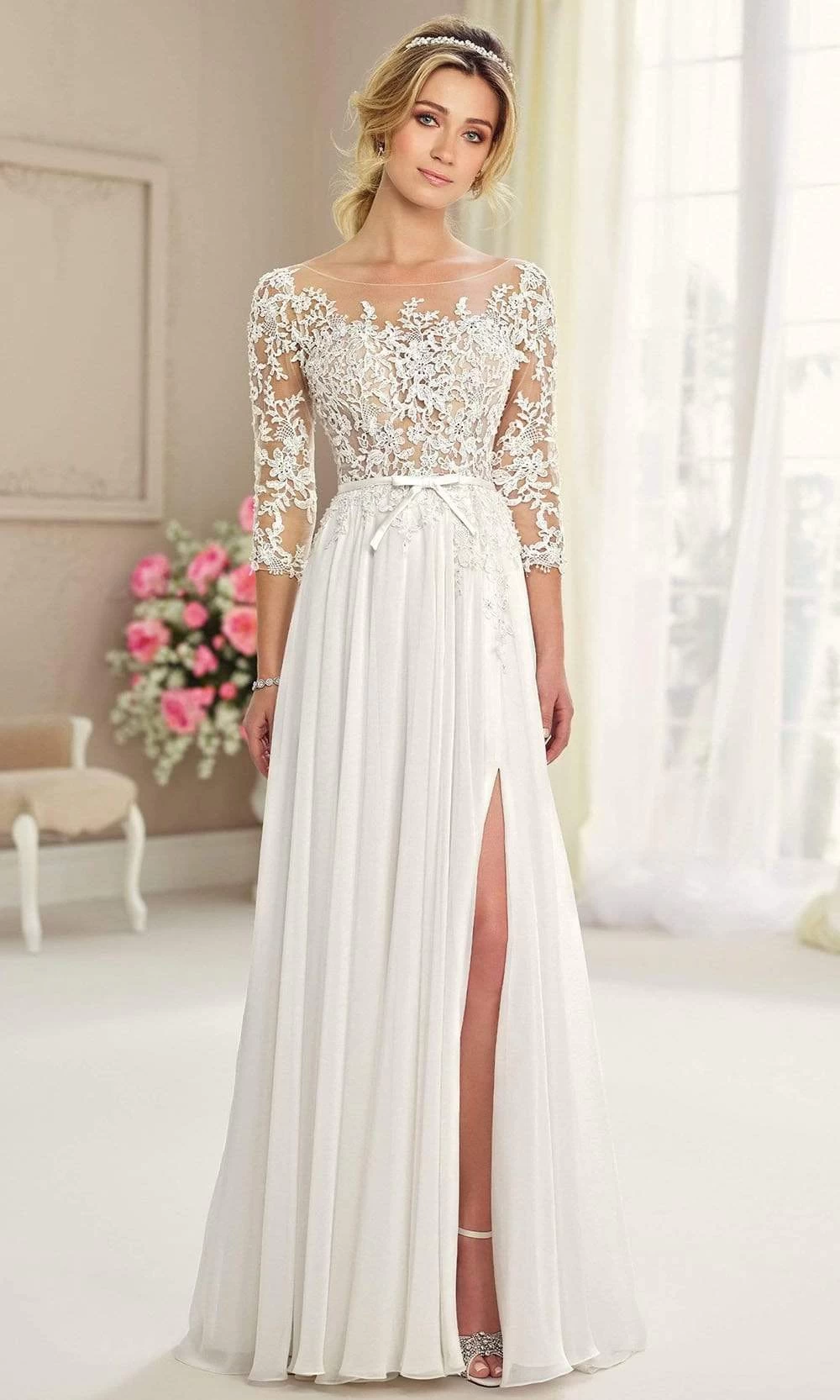 Enchanting By Mon Cheri - 217108 Illusion Quarter Sleeve Flowy Dress 3 Enchanting By Mon Cheri - 217108 Illusion Quarter Sleeve Flowy Dress