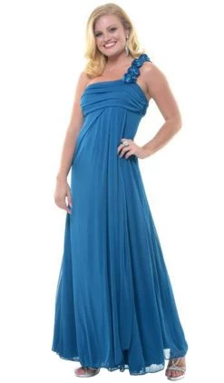 Eureka Fashion - 1701 One Shoulder Rosette Strap Empire Waist Gown -Boutique Wedding Dress Store eureka fashion 1701 one shoulder rosette strap empire waist gown special occasion dress 6928378167379