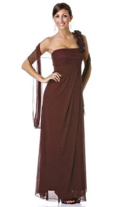 Eureka Fashion - 1701 One Shoulder Rosette Strap Empire Waist Gown -Boutique Wedding Dress Store eureka fashion 1701 one shoulder rosette strap empire waist gown special occasion dress xs brown 6928381411411