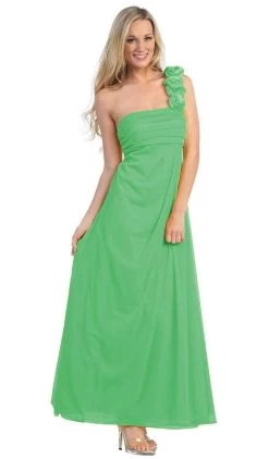 Eureka Fashion - 1701 One Shoulder Rosette Strap Empire Waist Gown -Boutique Wedding Dress Store eureka fashion 1701 one shoulder rosette strap empire waist gown special occasion dress xs green 6928381149267