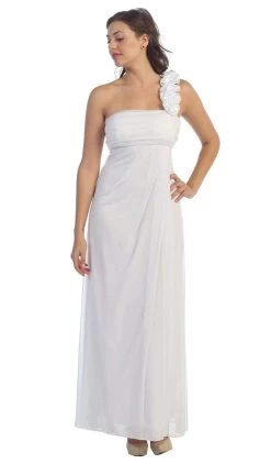 Eureka Fashion - 1701 One Shoulder Rosette Strap Empire Waist Gown -Boutique Wedding Dress Store eureka fashion 1701 one shoulder rosette strap empire waist gown special occasion dress xs ivory 6928378560595