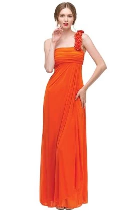 Eureka Fashion - 1701 One Shoulder Rosette Strap Empire Waist Gown -Boutique Wedding Dress Store eureka fashion 1701 one shoulder rosette strap empire waist gown special occasion dress xs orange 6928380821587