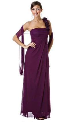 Eureka Fashion - 1701 One Shoulder Rosette Strap Empire Waist Gown -Boutique Wedding Dress Store eureka fashion 1701 one shoulder rosette strap empire waist gown special occasion dress xs plum 6928380526675