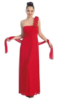 Eureka Fashion - 1701 One Shoulder Rosette Strap Empire Waist Gown -Boutique Wedding Dress Store eureka fashion 1701 one shoulder rosette strap empire waist gown special occasion dress xs red 6928379773011
