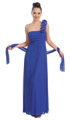 Eureka Fashion - 1701 One Shoulder Rosette Strap Empire Waist Gown -Boutique Wedding Dress Store eureka fashion 1701 one shoulder rosette strap empire waist gown special occasion dress xs royal 6928379478099