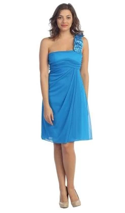Eureka Fashion - 1801 One Shoulder Rosette Strap Cocktail Dress -Boutique Wedding Dress Store eureka fashion 1801 one shoulder rosette strap cocktail dress special occasion dress xs turquoise 6928112222291