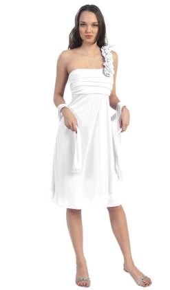 Eureka Fashion - 1801 One Shoulder Rosette Strap Cocktail Dress