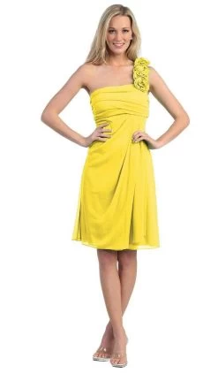 Eureka Fashion - 1801 One Shoulder Rosette Strap Cocktail Dress -Boutique Wedding Dress Store eureka fashion 1801 one shoulder rosette strap cocktail dress special occasion dress xs yellow 6928111140947