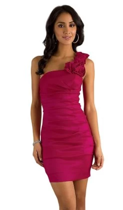 Eureka Fashion - 1893 One Shoulder Rosette Strap Fitted Cocktail Dress -Boutique Wedding Dress Store eureka fashion 1893 one shoulder rosette strap fitted cocktail dress special occasion dress xs fuchsia 6681814106195