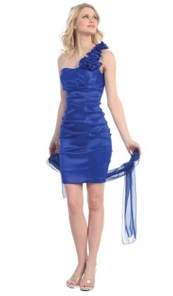 Eureka Fashion - 1893 One Shoulder Rosette Strap Fitted Cocktail Dress -Boutique Wedding Dress Store eureka fashion 1893 one shoulder rosette strap fitted cocktail dress special occasion dress xs turquoise 6681815384147