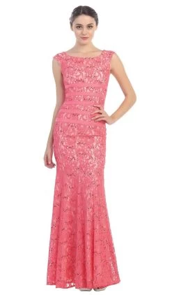 Eureka Fashion - 2050 Lace And Satin Sequin Mermaid Gown -Boutique Wedding Dress Store eureka fashion 2050 lace and satin sequin mermaid gown special occasion dress xs coral ivory 6684711714899