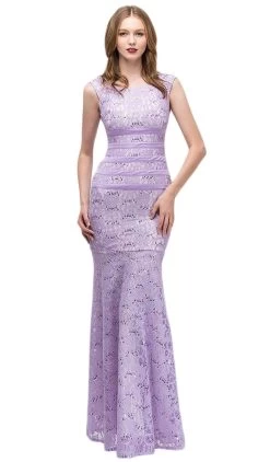 Eureka Fashion - 2050 Lace And Satin Sequin Mermaid Gown -Boutique Wedding Dress Store eureka fashion 2050 lace and satin sequin mermaid gown special occasion dress xs lilac ivory 6684710207571