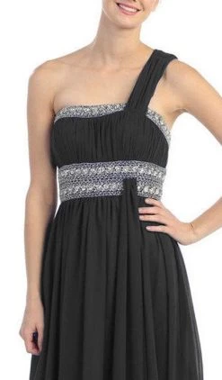 Eureka Fashion - 2426 Asymmetrical Bead-Banded Chiffon A-Line Gown -Boutique Wedding Dress Store eureka fashion 2426 asymmetrical bead banded chiffon a line gown special occasion dress 6701177995347