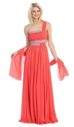 Eureka Fashion - 2426 Asymmetrical Bead-Banded Chiffon A-Line Gown -Boutique Wedding Dress Store eureka fashion 2426 asymmetrical bead banded chiffon a line gown special occasion dress xs coral 6701177864275