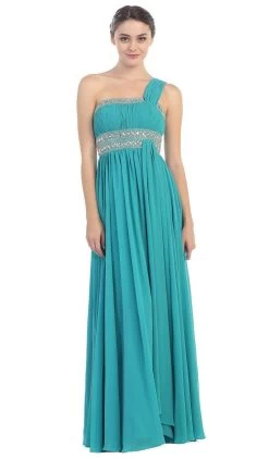 Eureka Fashion - 2426 Asymmetrical Bead-Banded Chiffon A-Line Gown -Boutique Wedding Dress Store eureka fashion 2426 asymmetrical bead banded chiffon a line gown special occasion dress xs jade 6701177569363