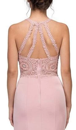 Eureka Fashion - 7133 Applique Halter Stretch Satin Trumpet Dress -Boutique Wedding Dress Store eureka fashion 7133 applique halter stretch satin trumpet dress bridesmaid dresses 6919912849491