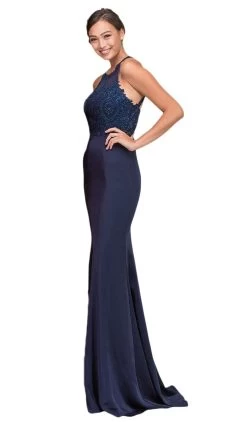 Eureka Fashion - 7133 Applique Halter Stretch Satin Trumpet Dress -Boutique Wedding Dress Store eureka fashion 7133 applique halter stretch satin trumpet dress bridesmaid dresses xs navy 28783652503635