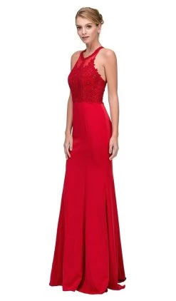 Eureka Fashion - 7133 Applique Halter Stretch Satin Trumpet Dress -Boutique Wedding Dress Store eureka fashion 7133 applique halter stretch satin trumpet dress bridesmaid dresses xs red 6919913799763