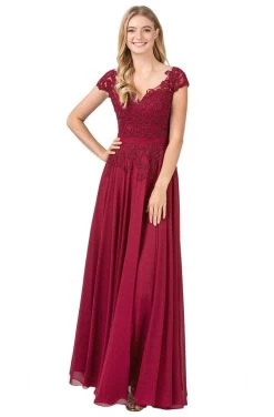 Eureka Fashion - 8611 Embroidered V-neck Chiffon A-line Gown