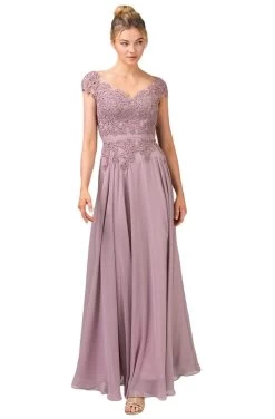 Eureka Fashion - 8611 Embroidered V-neck Chiffon A-line Gown -Boutique Wedding Dress Store eureka fashion 8611 embroidered v neck chiffon a line gown bridesmaid dresses xs mocha 28267338039379