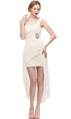 Eureka Fashion - Lace Mini Dress With High Low Chiffon Overskirt 1921 - 1 Pc White In Size XS Available