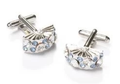 Fan Shaped Silver Cufflinks With Light Blue Crystals