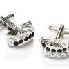 Fan Silver Cufflinks With Black And Clear Crystals -Boutique Wedding Dress Store fan silver cufflinks with black and clear crystals mens cufflinks abc fashion 915436