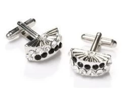 Fan Silver Cufflinks With Black And Clear Crystals