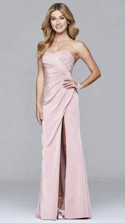 Faviana - 7891 Satin Sweetheart Evening Dress With High Side Slit -Boutique Wedding Dress Store faviana 7891 satin sweetheart evening dress with high side slit evening dresses 00 dusty pink 14314372464723
