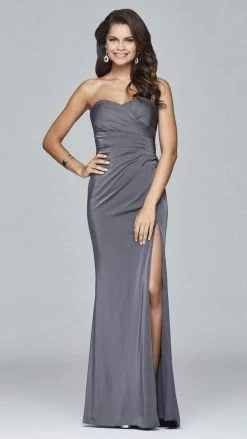 Faviana - 7891 Satin Sweetheart Evening Dress With High Side Slit -Boutique Wedding Dress Store faviana 7891 satin sweetheart evening dress with high side slit evening dresses 00 smoke grey 14314372530259