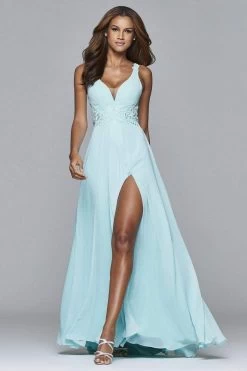 Faviana - 7941 Long Full Chiffon Dress With Lace Detailing -Boutique Wedding Dress Store faviana 7941 long full chiffon dress with lace detailing special occasion dress 28969212837971