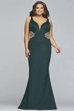 Faviana - 9448 Beaded Illusion Cutout Plunging V-Neck Gown