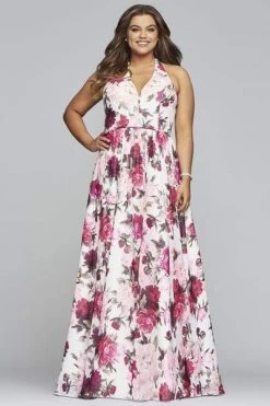 Faviana - 9468 Floral Halter A-Line Evening Dress
