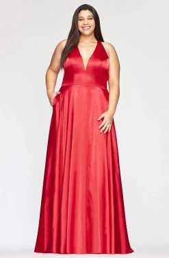 Faviana - 9495 Deep Halter V-neck Charmeuse A-line Gown