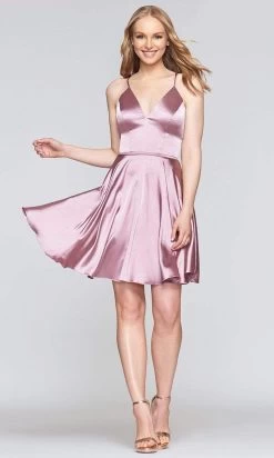 Faviana - Lace Up Back Satin Cocktail Dress S10362 - 1 Pc Deep Mauve In Size 0 Available