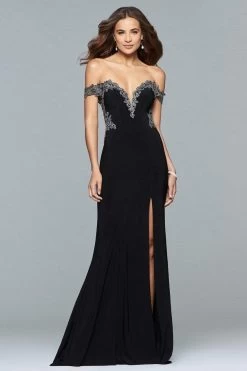 Faviana - S10001 Off-Shoulder Jersey Sheath Gown 16 Faviana - S10001 Off-Shoulder Jersey Sheath Gown -Boutique Wedding Dress Store faviana s10001 off shoulder jersey sheath gown evening dresses 0 black 5392740483129