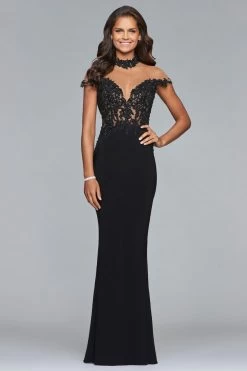 Faviana - S10004 Embroidered Illusion High Sheath Dress -Boutique Wedding Dress Store faviana s10004 embroidered illusion high sheath dress evening dresses 0 black 5392760176697