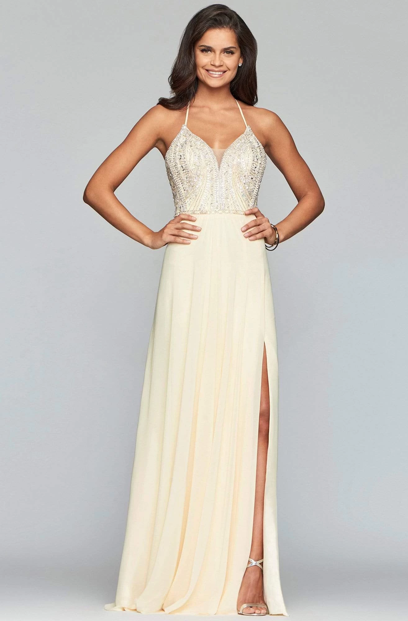 Faviana - S10041 Beaded Deep V-neck Chiffon Dress 6 Faviana - S10041 Beaded Deep V-neck Chiffon Dress - Image 4