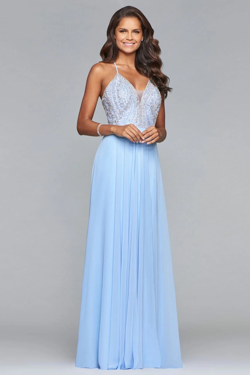 Faviana - S10041 Beaded Deep V-neck Chiffon Dress 3 Faviana - S10041 Beaded Deep V-neck Chiffon Dress