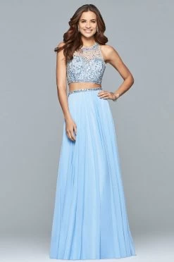 Faviana - S10061 Beaded Two-Piece Chiffon A-line Gown