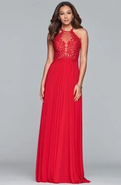 Faviana - S10203 Lace Applique Illusion Halter Evening Dress -Boutique Wedding Dress Store faviana s10203 lace applique illusion halter evening dress evening dresses 13719238475859
