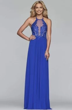Faviana - S10203 Lace Applique Illusion Halter Evening Dress -Boutique Wedding Dress Store faviana s10203 lace applique illusion halter evening dress evening dresses 13719238508627