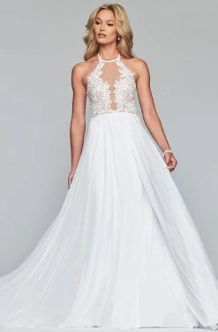 Faviana - S10203 Lace Applique Illusion Halter Evening Dress -Boutique Wedding Dress Store faviana s10203 lace applique illusion halter evening dress evening dresses 28060270919763