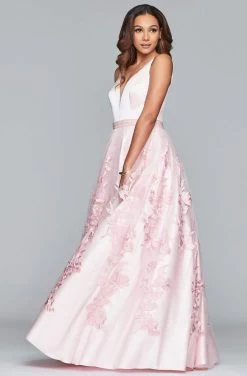 Faviana - S10230 Sleeveless Deep V-neck Satin Tulle Applique Ballgown -Boutique Wedding Dress Store faviana s10230 sleeveless deep v neck satin tulle applique ballgown special occasion dress 13719584014419
