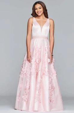 Faviana - S10230 Sleeveless Deep V-neck Satin Tulle Applique Ballgown -Boutique Wedding Dress Store faviana s10230 sleeveless deep v neck satin tulle applique ballgown special occasion dress 13719584079955