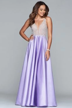 Faviana - S10291 Beaded Deep V-neck Satin Ballgown -Boutique Wedding Dress Store faviana s10291 beaded deep v neck satin ballgown prom dresses 6060154191929