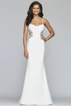 Faviana - S10302 Metallic Floral Appliqued Trumpet Gown